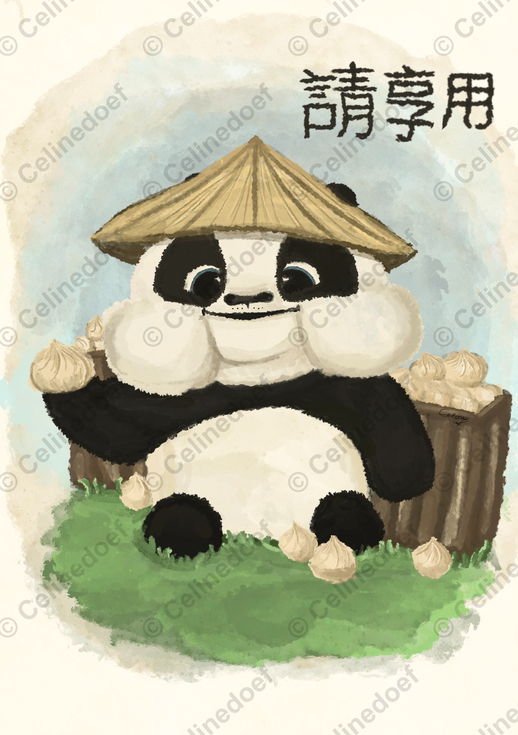 Panda dumplings print